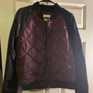 NWOT Ashley Burgandy/Wine and Black Quilted Lightweight Bomber Jacket. Size SM